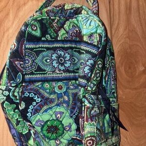 Vera Bradley Blue Green Small Backpack Daisy Print Paisley Book Bag Purse